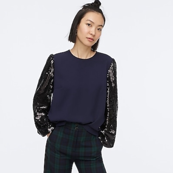 J. Crew Jcrew NWT sequin sleeve party top XS